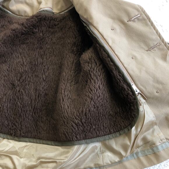 VTG Toddler Tan Khaki Trench Coat Tag 2 Fit 18-24M Zip Out Fur Lining Classic - Picture 8 of 11